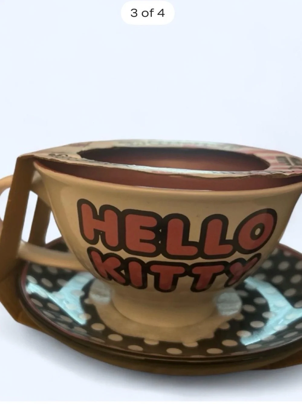 Hello Kitty Black, White & Pink Ceramic Tea Cup with Polka Dot Saucer